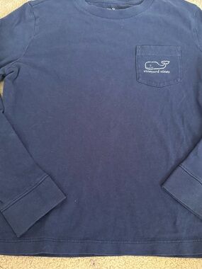 Vineyard Vines Boy’s Navy Long-Sleeve Pocket Tee with Sleeve Logo